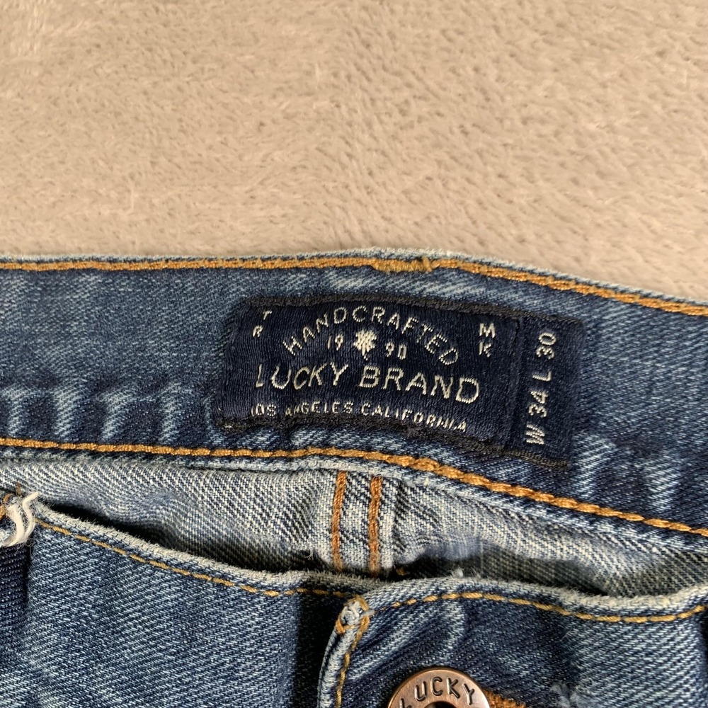 Lucky Brand Jeans Mens 34x30 Light Blue 221 Original Straight Distressed‎ Denim - Picture 7 of 15